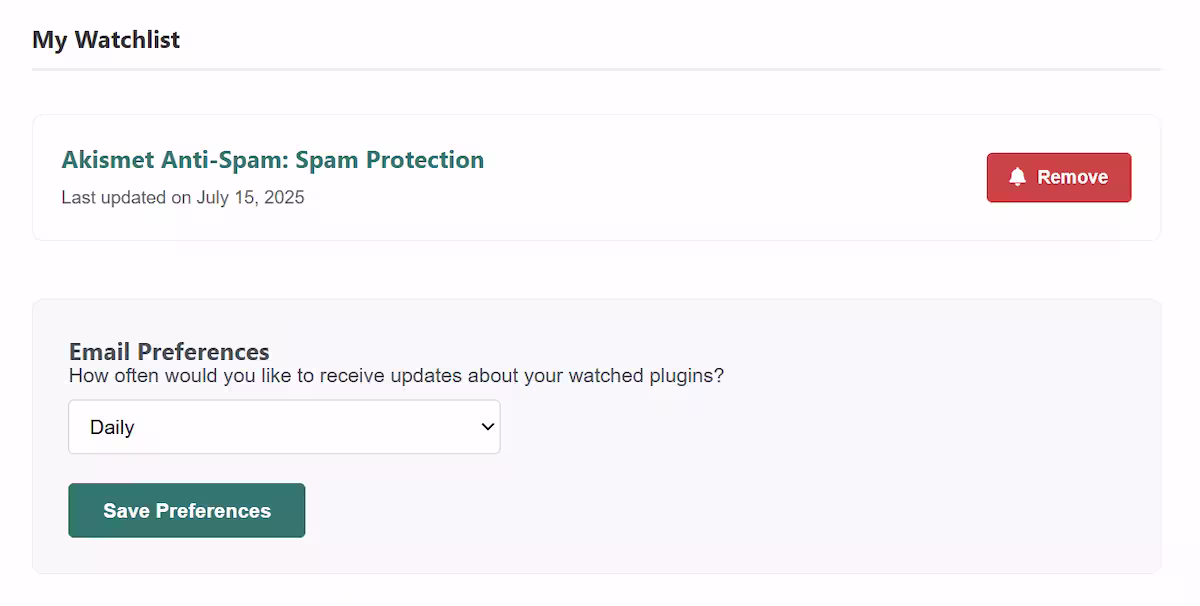 changelogwp listing notifications watchlist