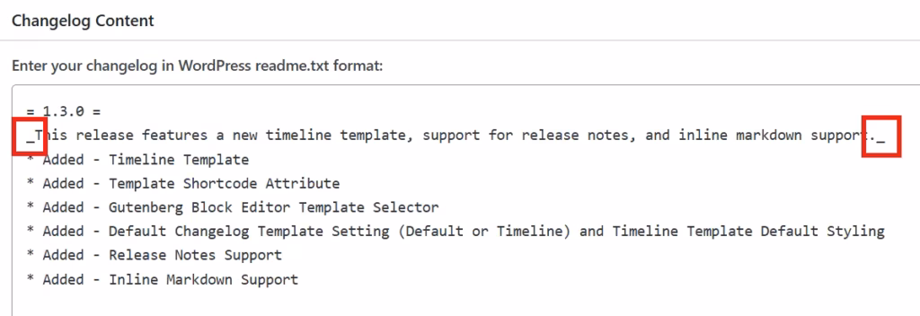 changelogwp caas inline markdown support